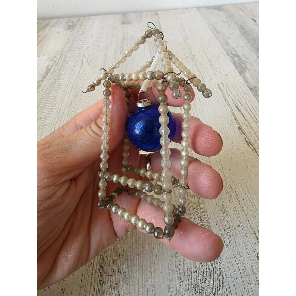 Antique czech Beaded glass ornament ball Xmas tree
